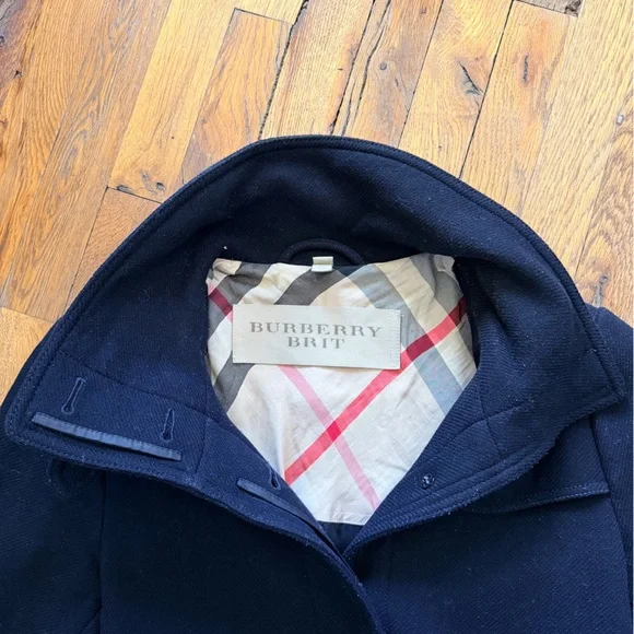 Burberry Brit Black Belted Wool Trench Coat Women’s Sz US10 - Picture 3 of 9